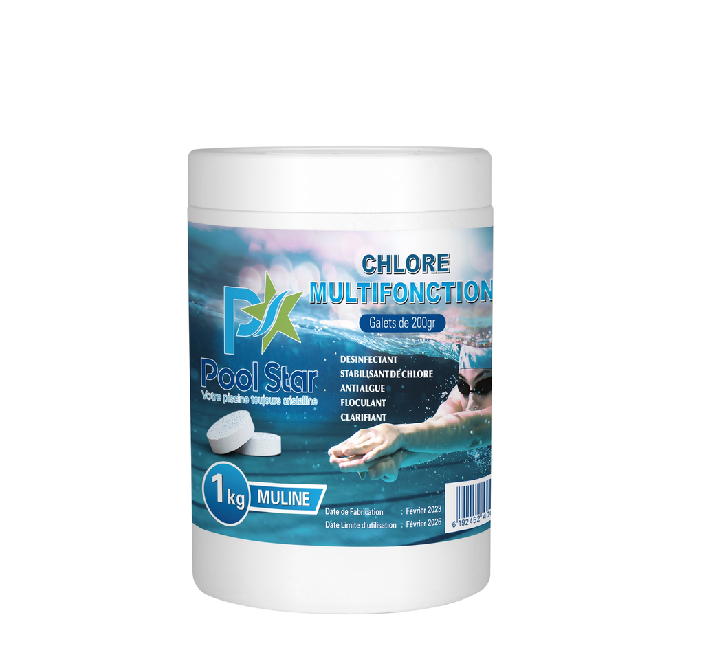 [MULINE-1] CHLORE MULTIFONCTIONS EN GALETS DE 200GR POOLSTAR MULINE 1KG